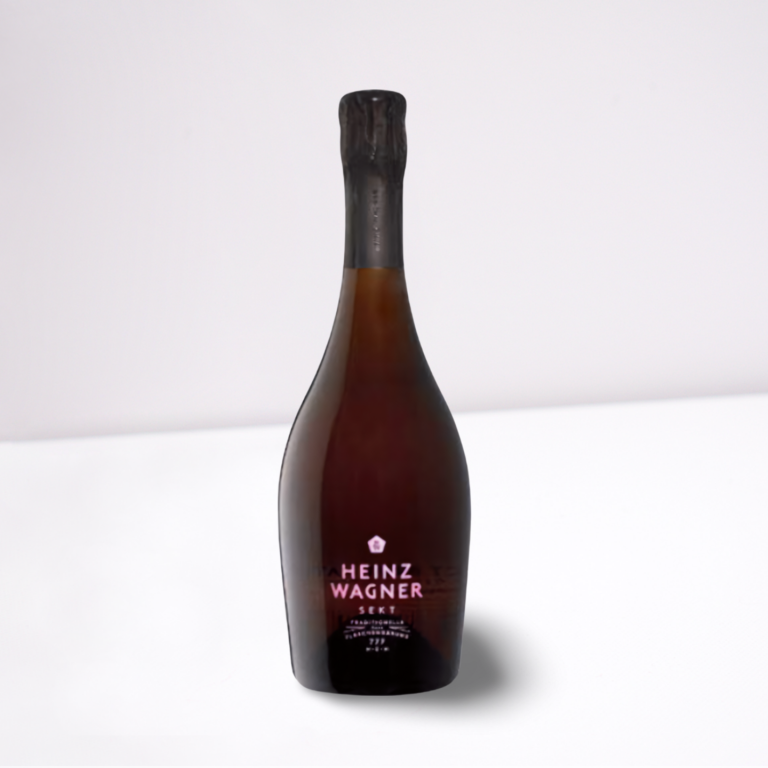 Heinz Wagner Sekt Rosé Flasche mit dem Etikett "HEINZ WAGNER", braun und elegant geformt.