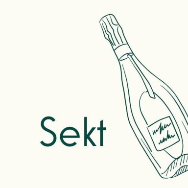 Sektflasche Sekt Schaumwein-Onlineshop Skizze einer Sektflasche mit dem Schriftzug „Sekt“.
